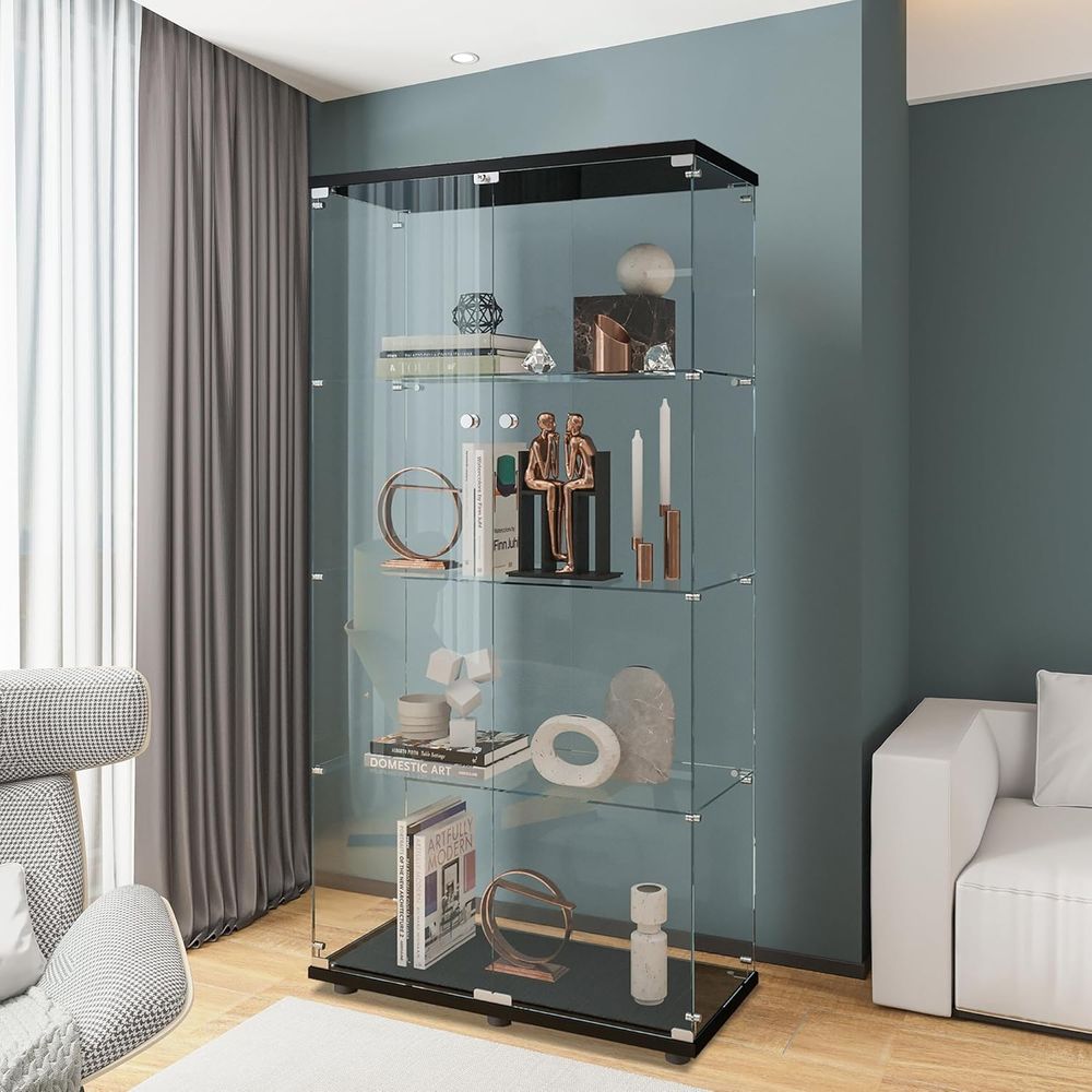Display Stand Wood - Black Floor Standing Glass Display Cabinet