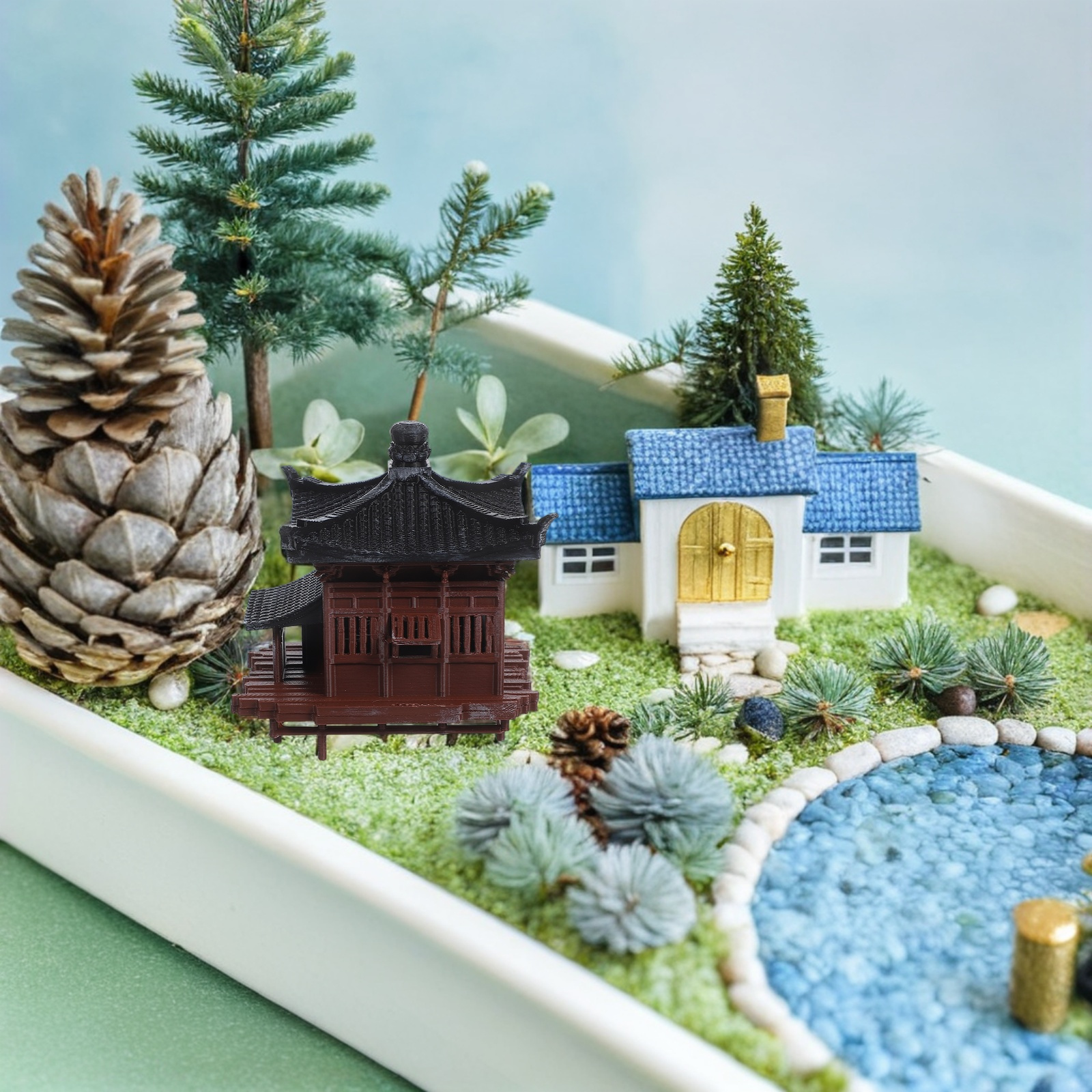 Miniature Chinese Pavilion Orn - Bonsai Garden Landscape Design 리뷰 및 가격