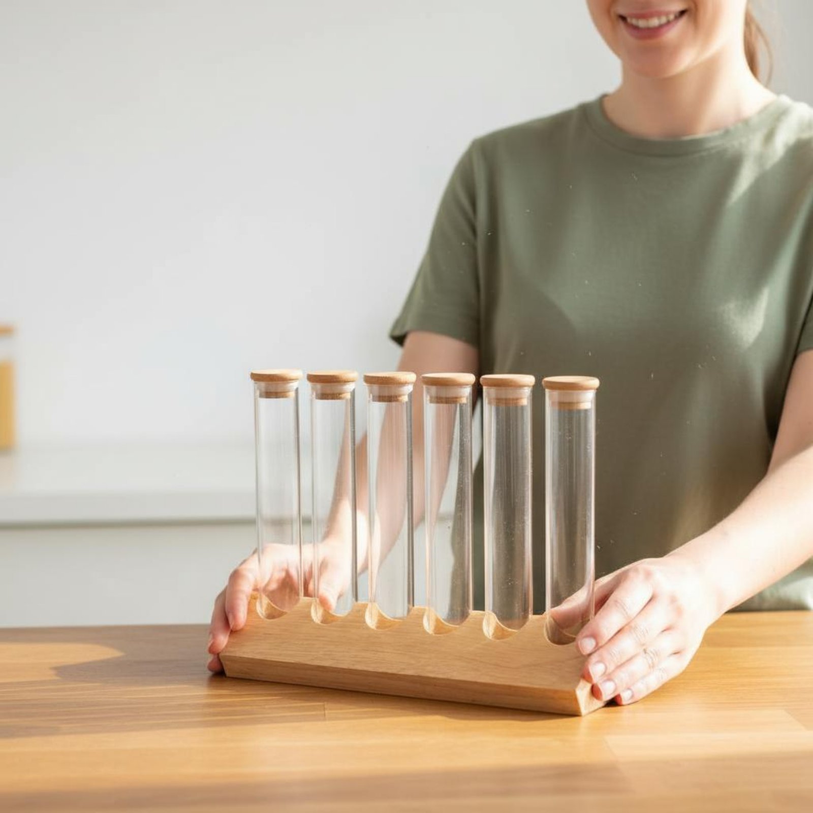 Glass Tube Container Set with  - Display Stand Wood 리뷰 및 가격