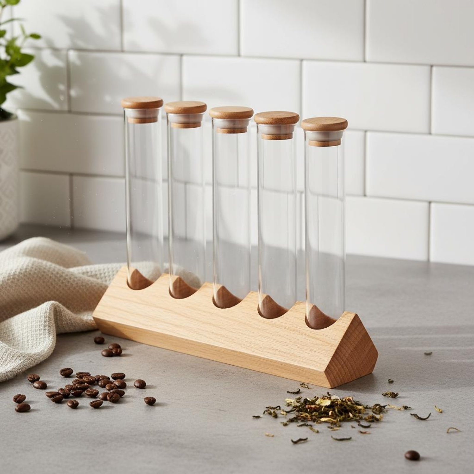 Glass Tube Container Set with  - Display Stand Wood 리뷰 및 가격
