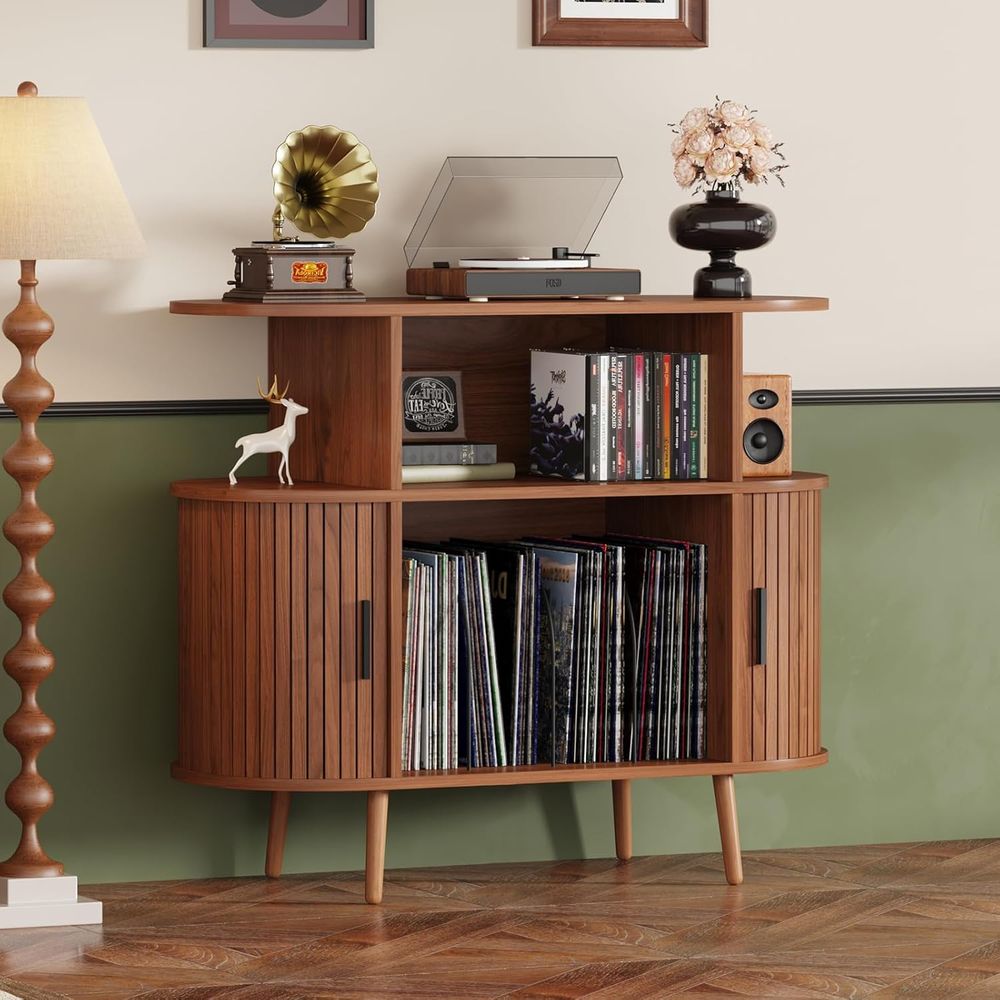 Large Round Vinyl Storage Cabi - Display Stand Wood 리뷰 및 가격